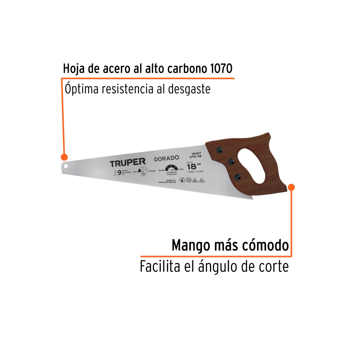 Serrucho 18'' dorado. 9 dpp. truper3