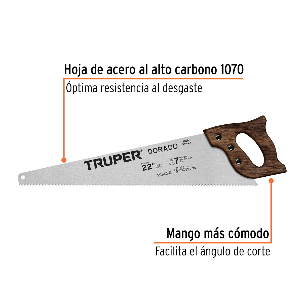 Serrucho 22´´ Dorado, 7 DPP, Truper2