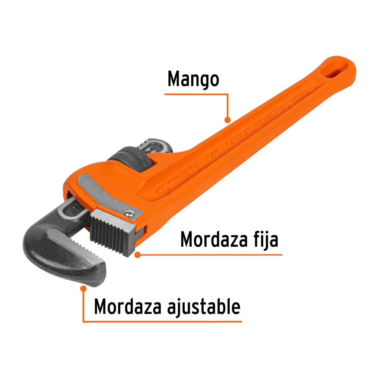 Llave stilson 14'' cuerpo robusto de hierro dúctil. truper2