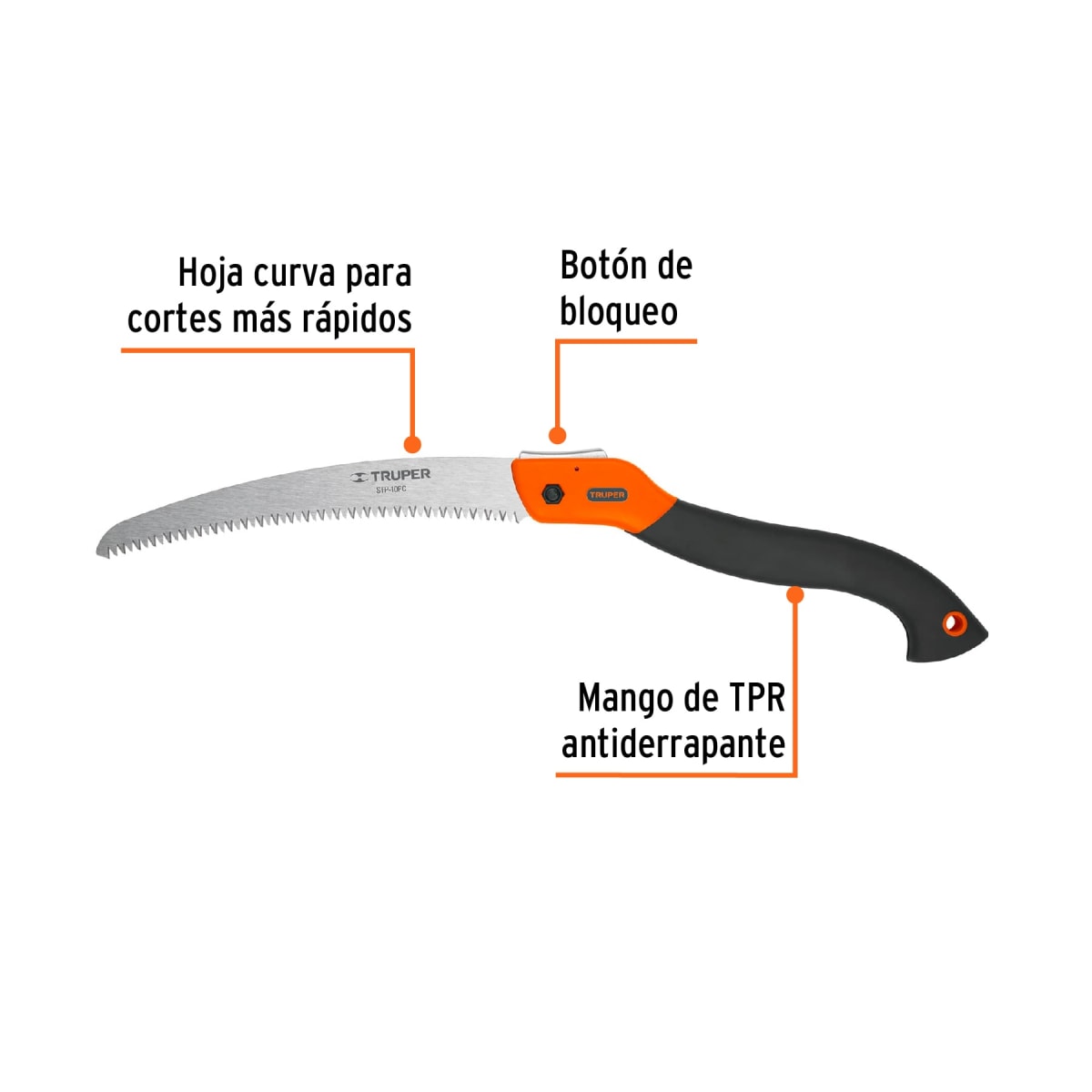Serrucho plegable hoja curva 10'' mango plastico truper2