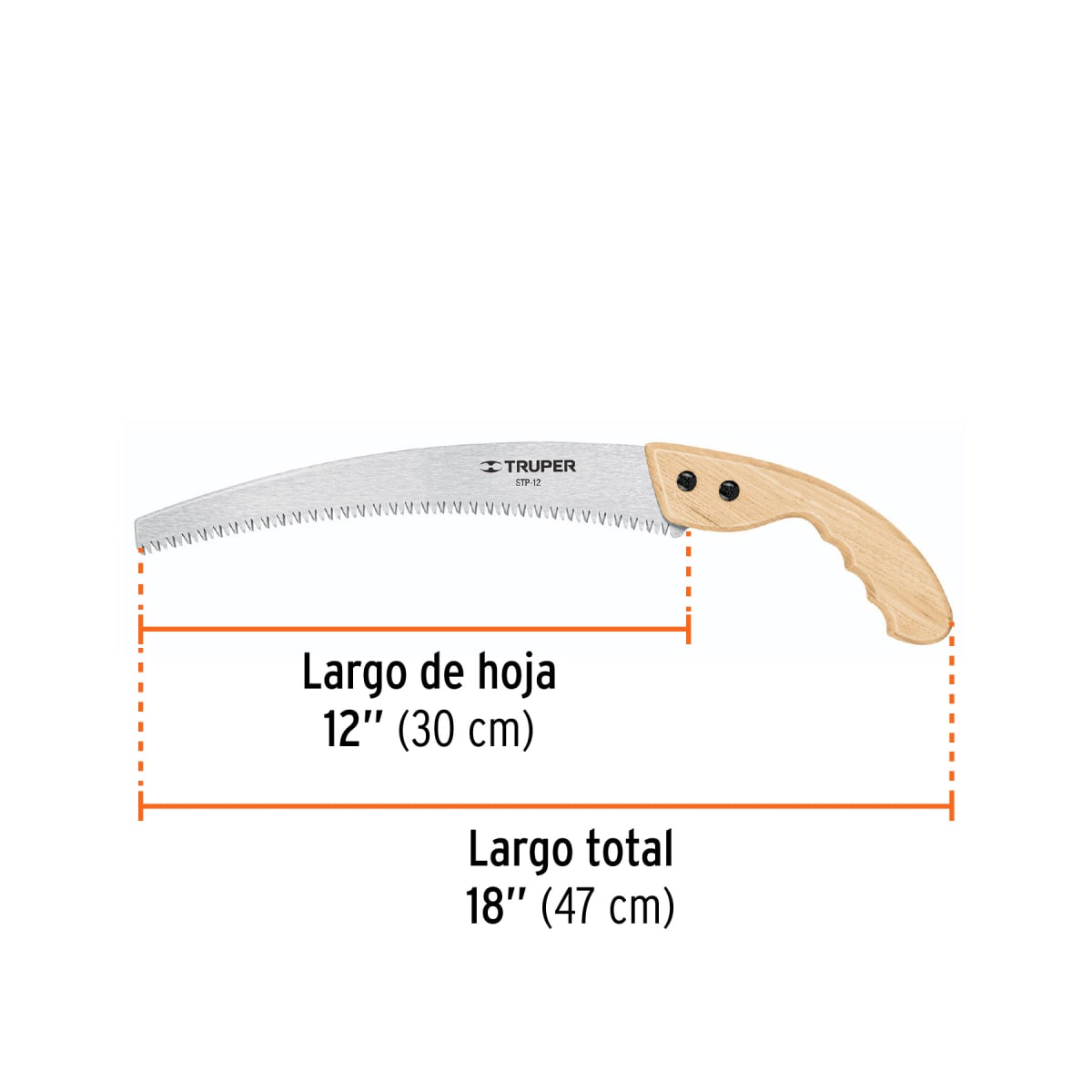 Serrucho de poda 12'' hoja curva mango de madera3