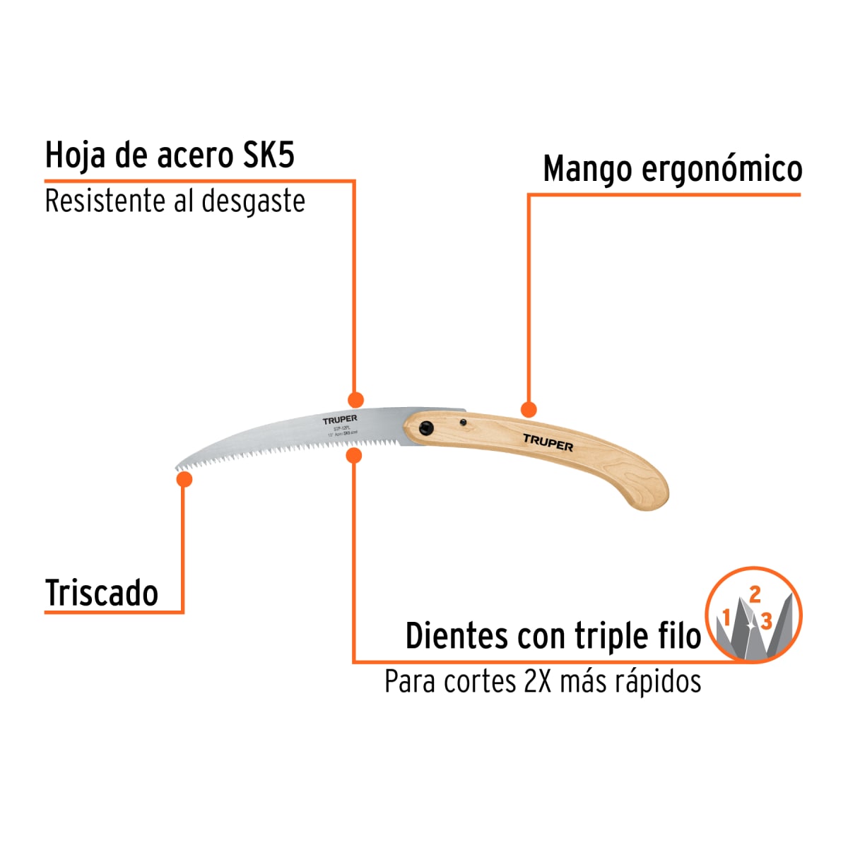 SERRUCHO PLEGABLE DE PODA HOJA CURVA 10' MANGO MADERA TRUPER2