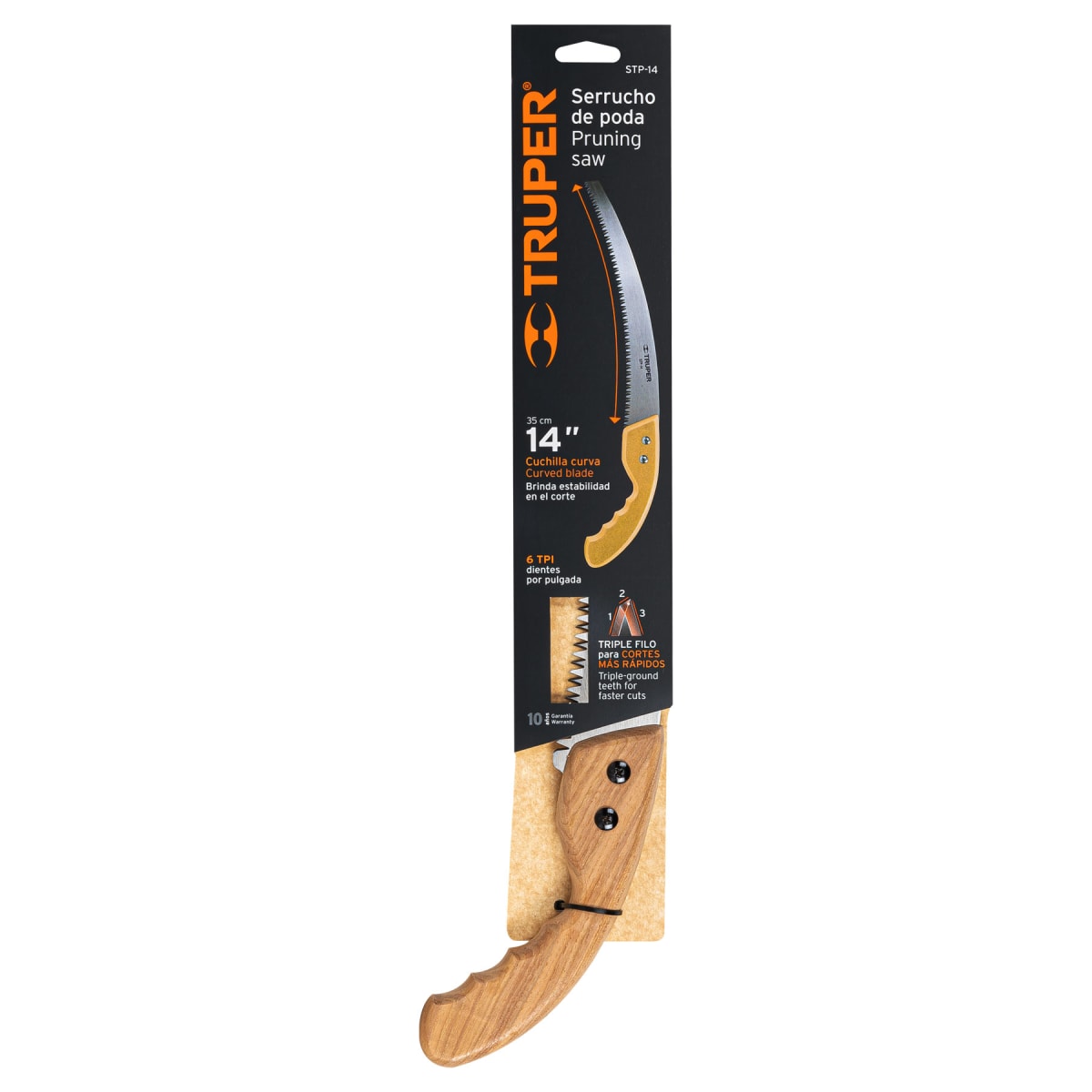 Serrucho de poda 14'' hoja curva 6 dpp mango madera Truper4