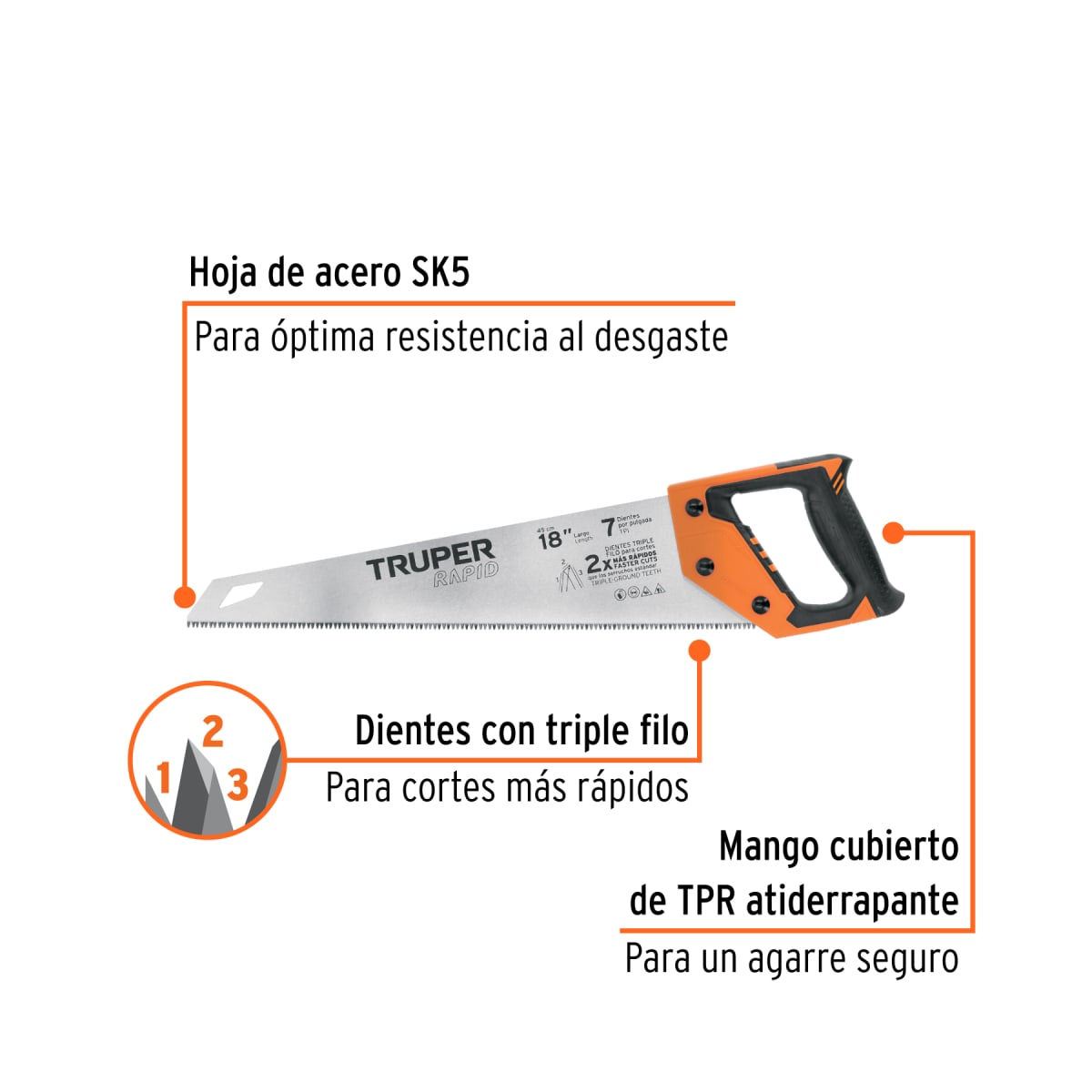 Serrucho rapid 18'' 7 dpp mango comfort grip Truper3