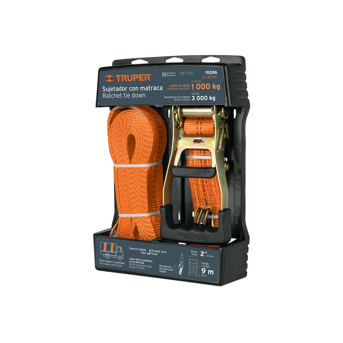 Sujetador con ratchet carga máxima 3000 kg Truper1