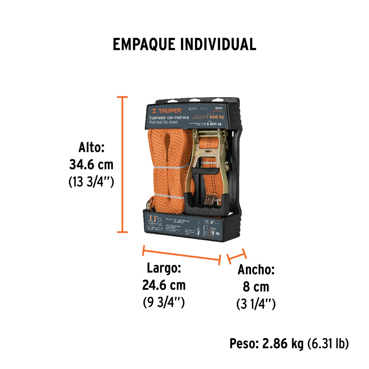 Sujetador con ratchet carga máxima 5000 kg, Truper3
