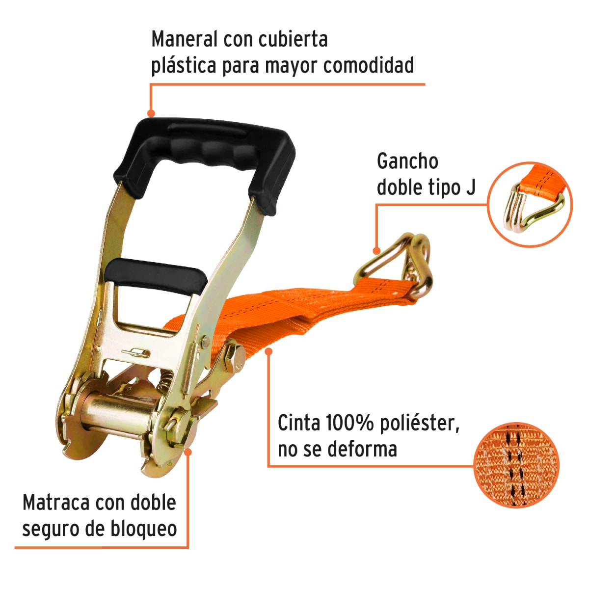 Sujetador con ratchet carga máxima 5000 kg, Truper2