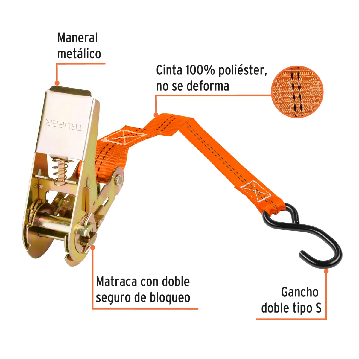 Juego de 4 sujetadores con ratchet carga máxima 675 kg Truper3