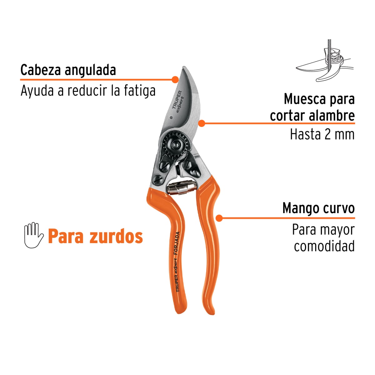 Tijera para poda 8'' de aluminio forjado para zurdo Truper Expert2