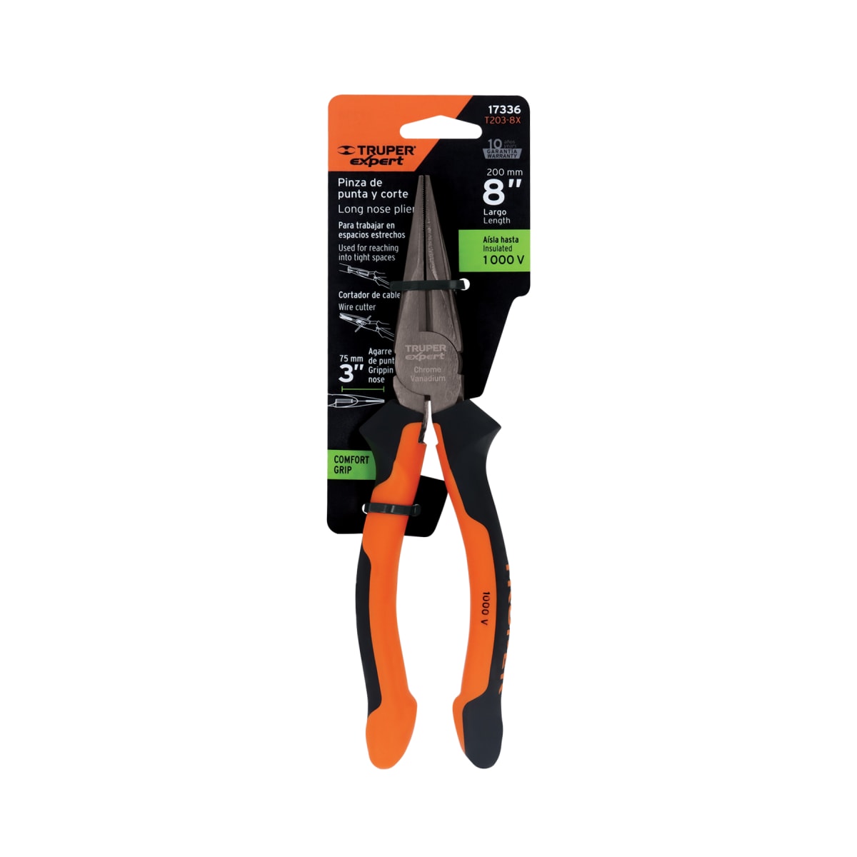 Alicate de punta y corte 8'' mango comfort grip. truper expert4