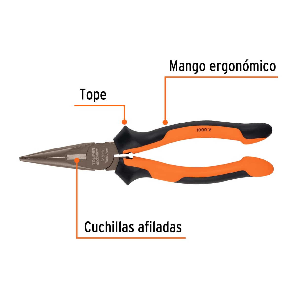 Alicate de punta y corte 8'' mango comfort grip. truper expert2