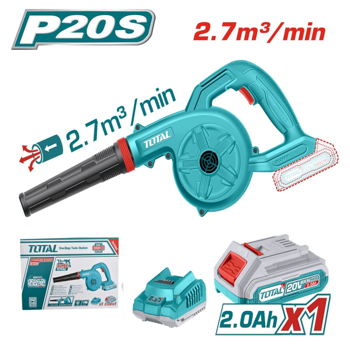 Sopladora 20V con 1 batería y cargador Total2