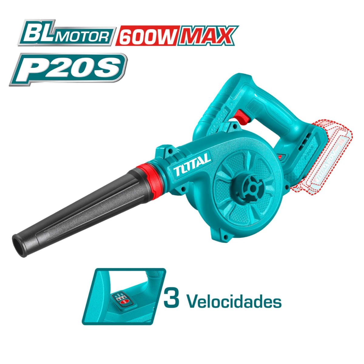 Sopladora Inalambrica + 2 baterias y cargador 20v TOTAL2