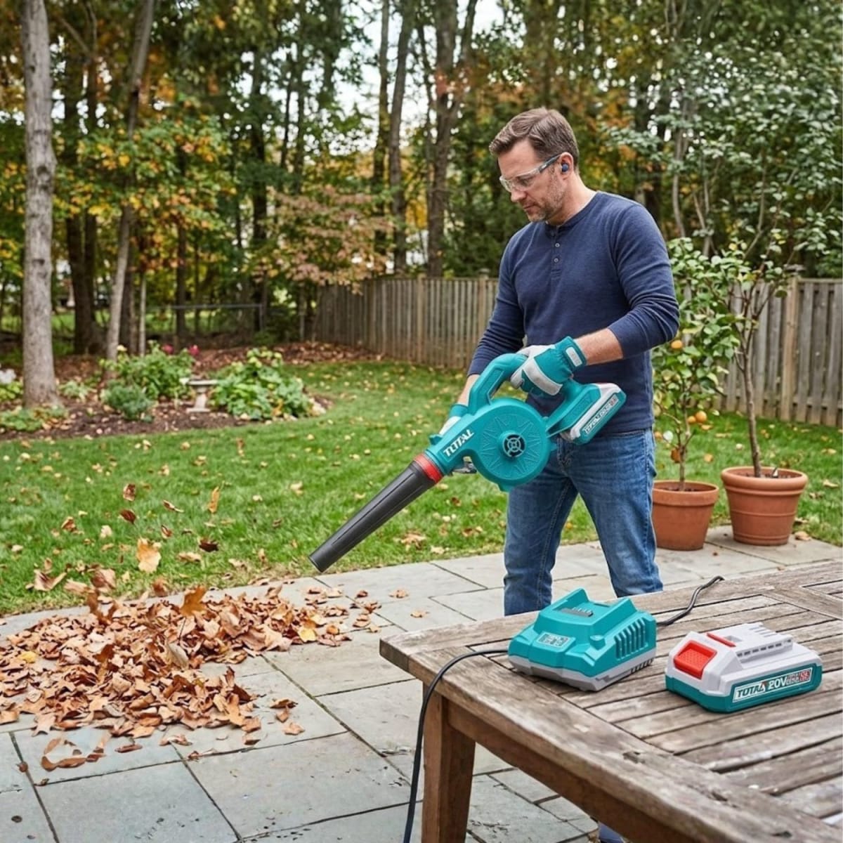 Sopladora 20V con 1 batería  2,0 Ah y cargador Total3