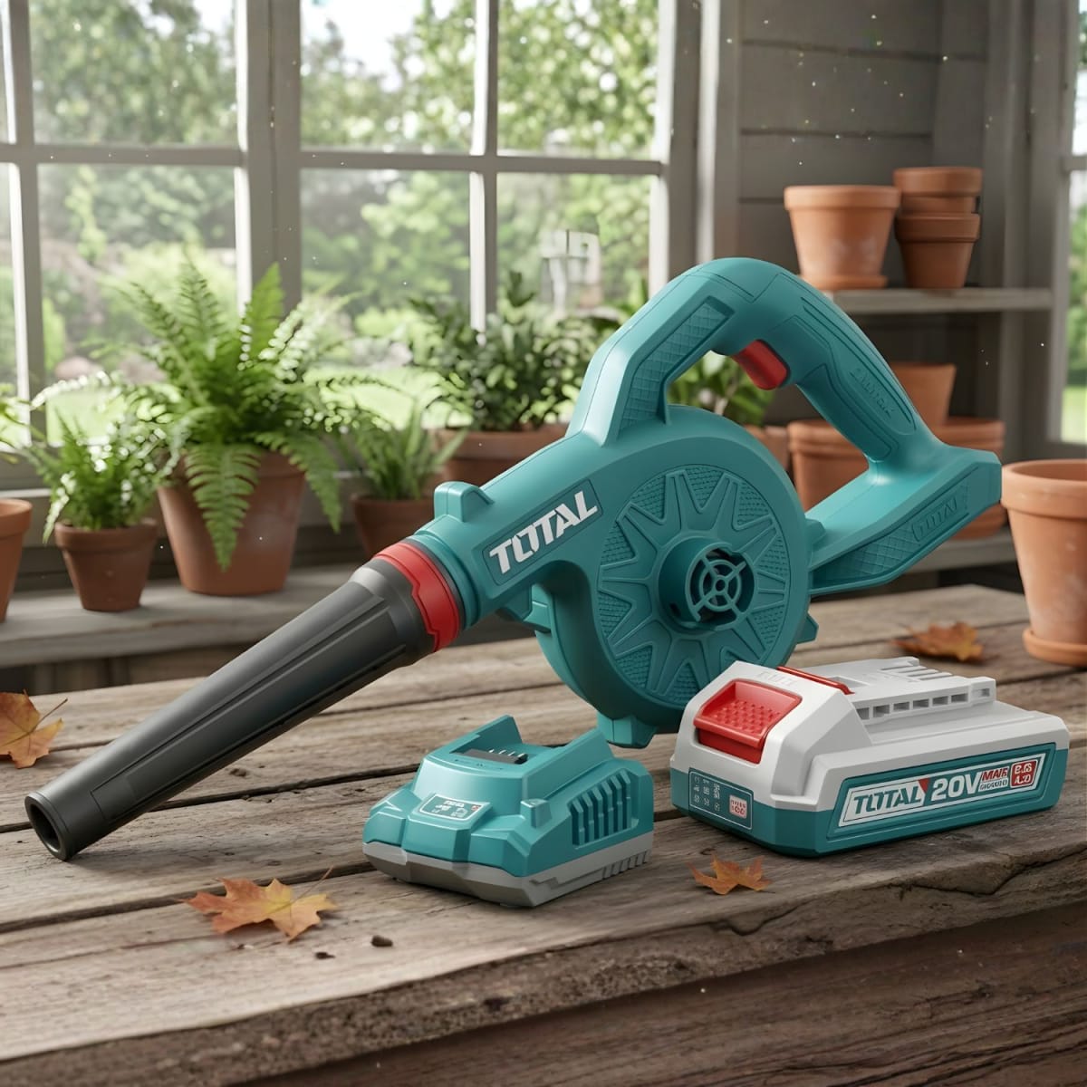 Sopladora 20V con 1 batería  2,0 Ah y cargador Total2