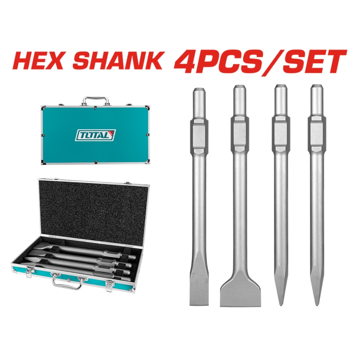 Set de Cinceles Sds HEX 400mm + 4pcs en Maletin Aluminio Total4