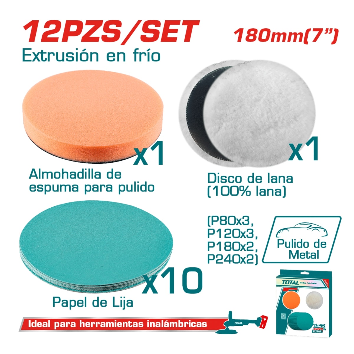 Set de Discos de Pulido Algodón + Espuma 180mm 7'' Total6