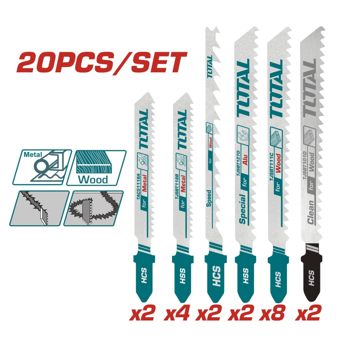 Set de Cuchillas para Caladora (madre y metal) 20pcs Total2