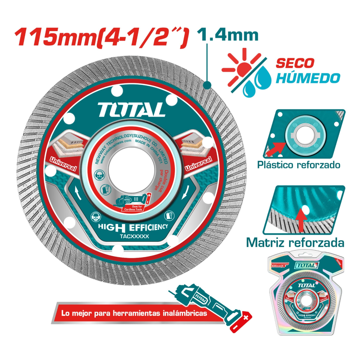 Disco Diamantado Turbo 1.4mm 115mm 4-1/2'' Total4