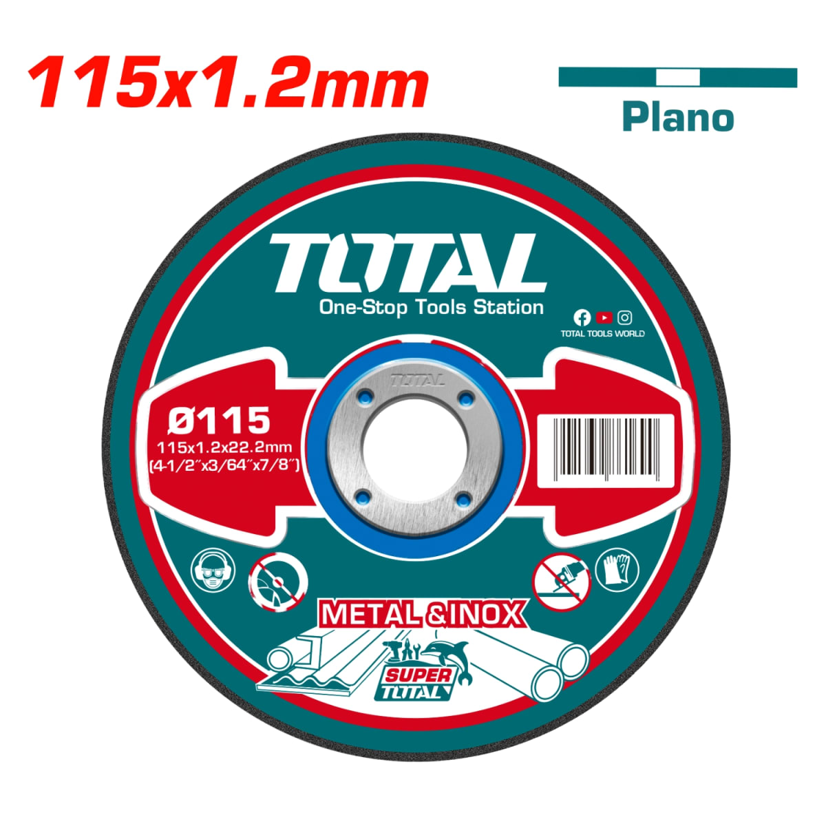 Disco de Corte p/Metal 115mmx1.2mm 4-1/2'' Total3