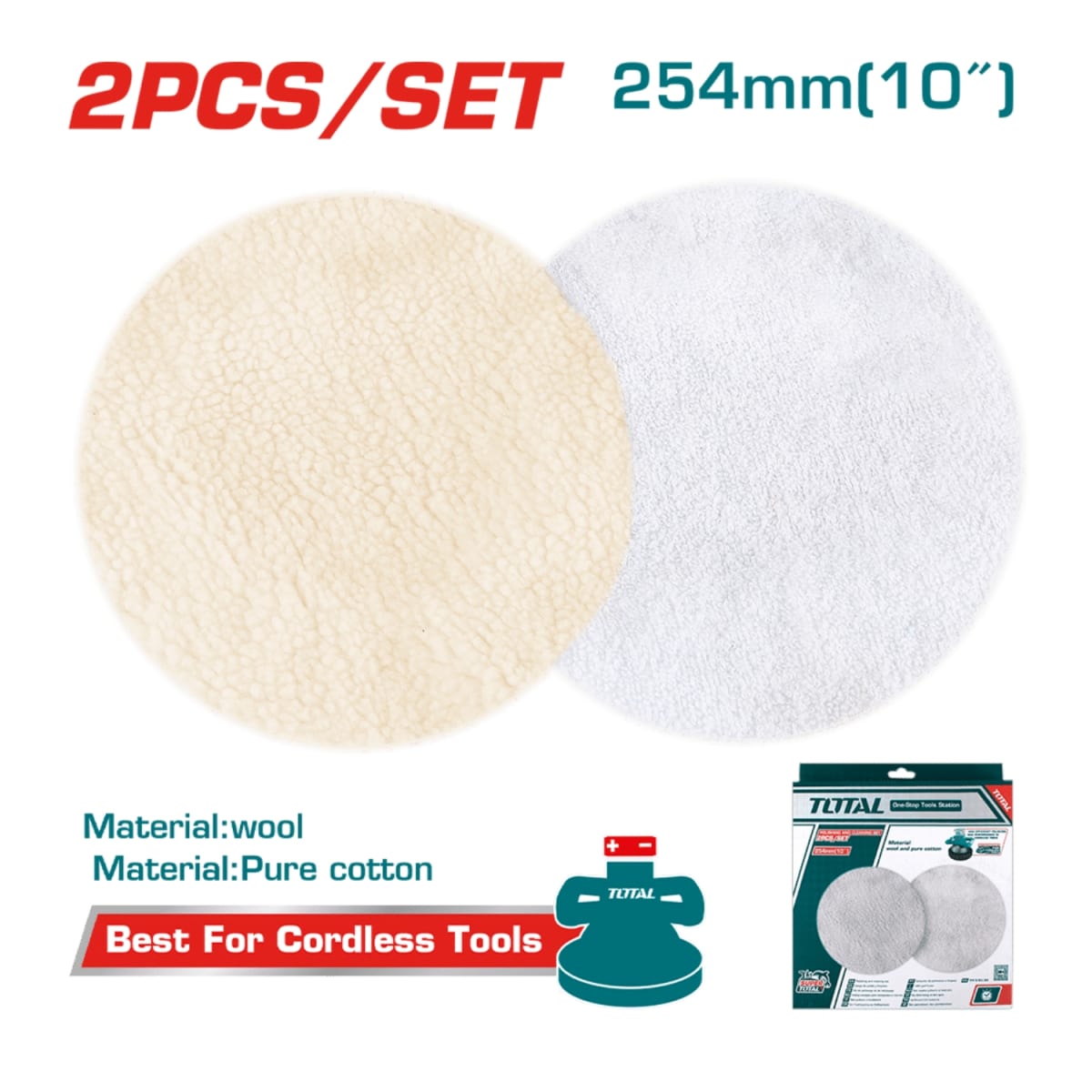 Set de Discos de Pulido Algodón + Lana 254mm 10'' Total2