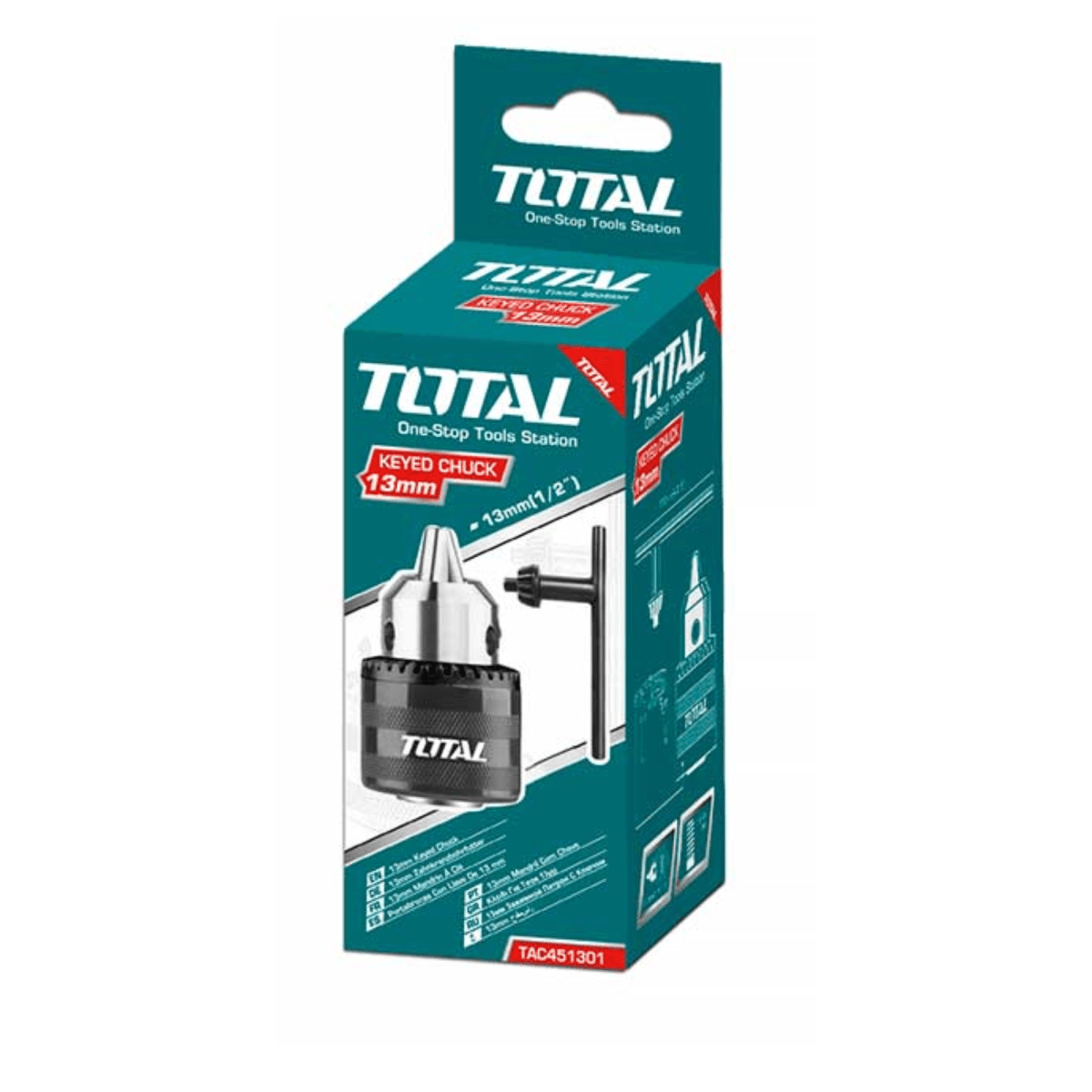 Mandril para taladro 13mm con llave Total4