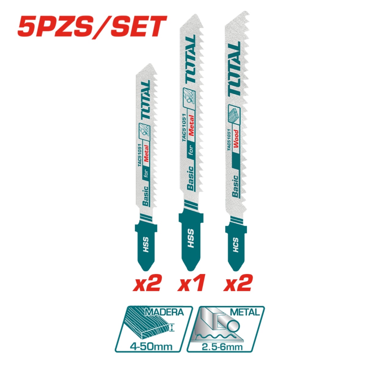 Cuchillas para Caladora (madera y metal) 5pcs 100mm 4pcs Madera Total2