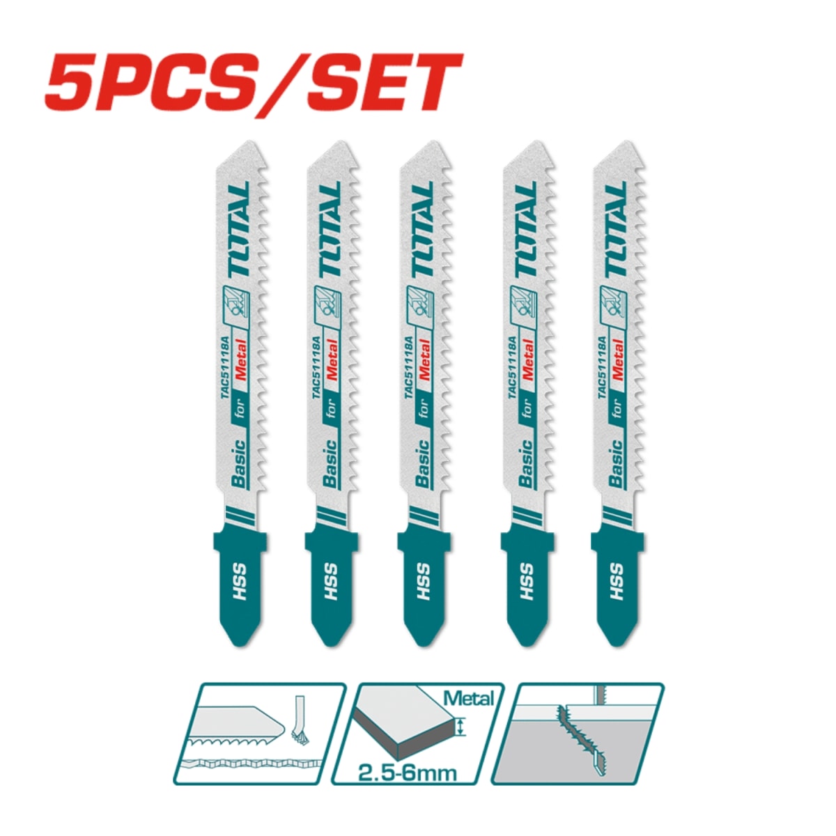 Set de Cuchillas para Caladora 50mm 5pcs Total2