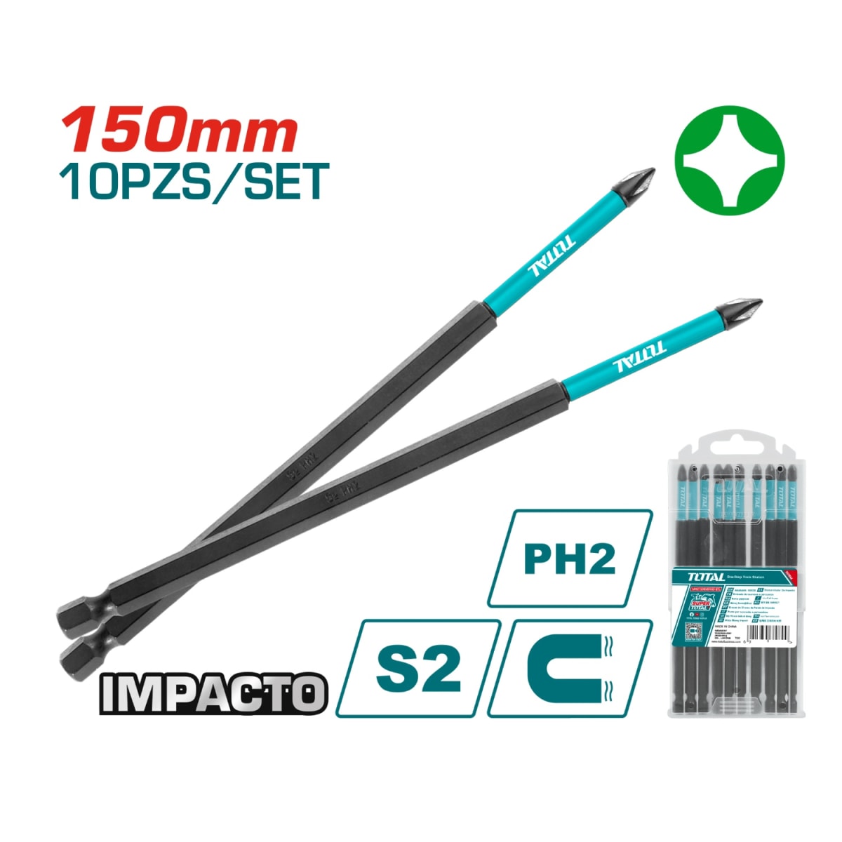 Set de Puntas de Impacto 150mm PH2 10pcs Total4