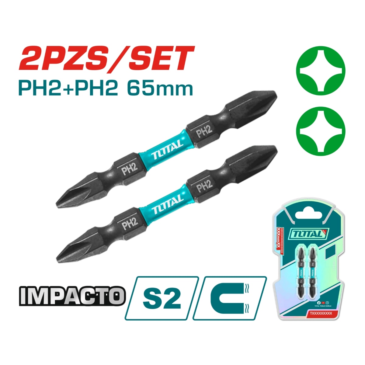 Set de Puntas de Impacto 65mm PH2 2pcs Total3