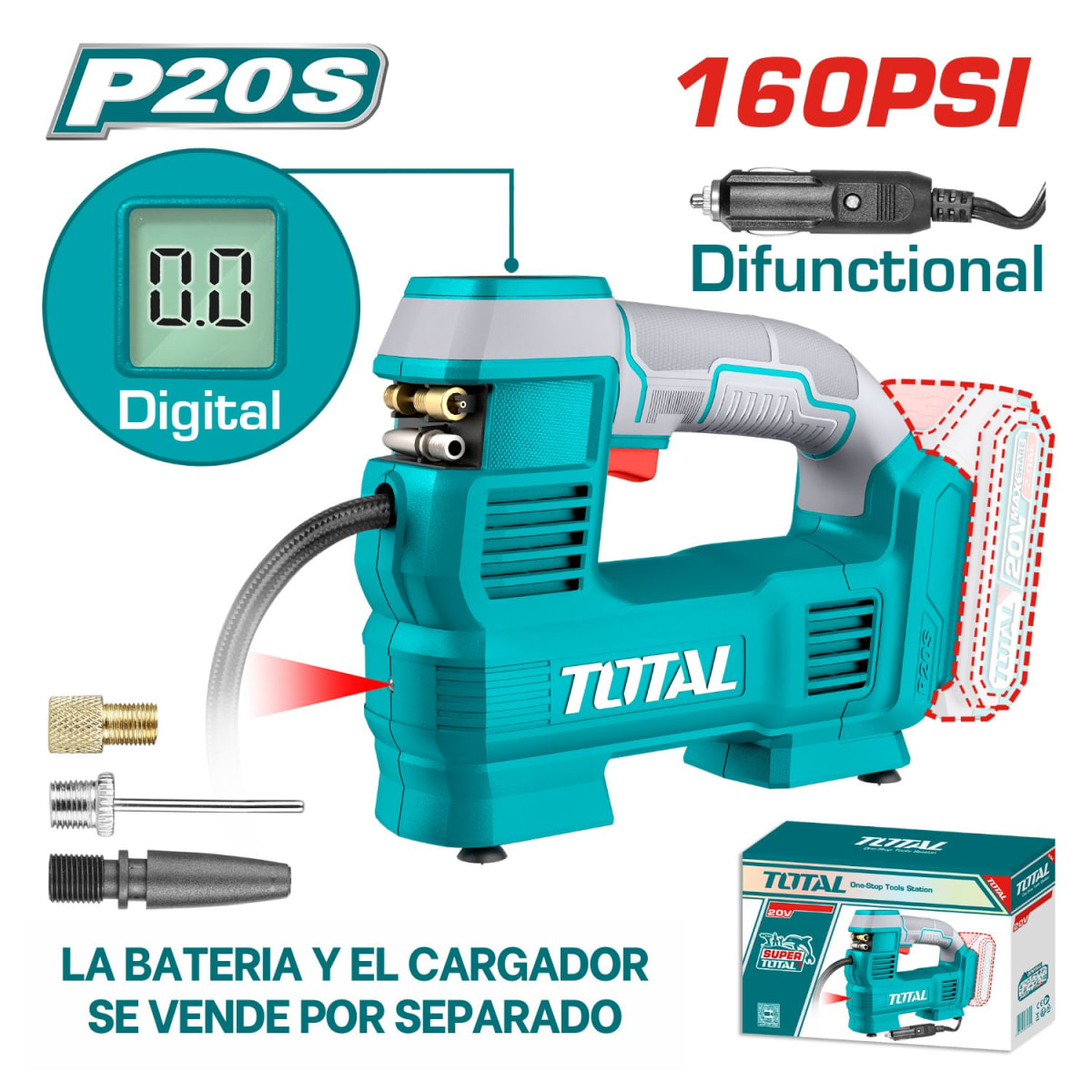 Compresor de aire digital 160psi 20v Total2