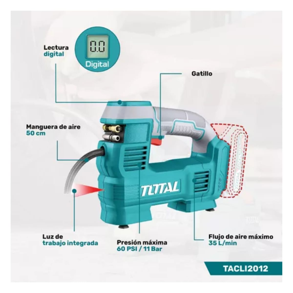 Compresor de aire digital 160psi 20v Total3