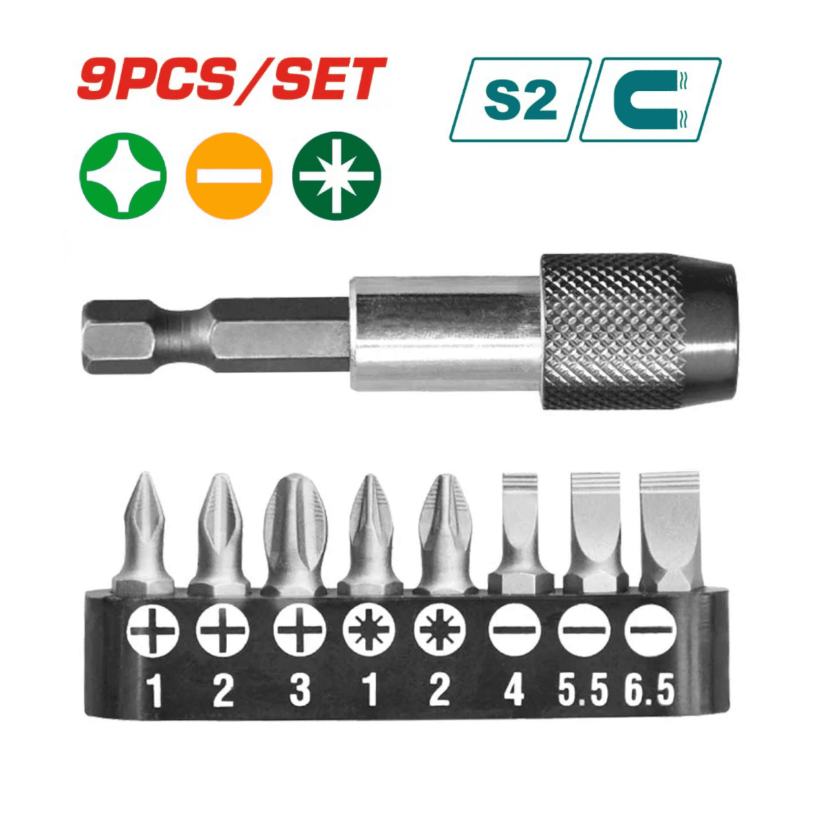 Set de puntas para destornillador magnetico 9 piezas total2