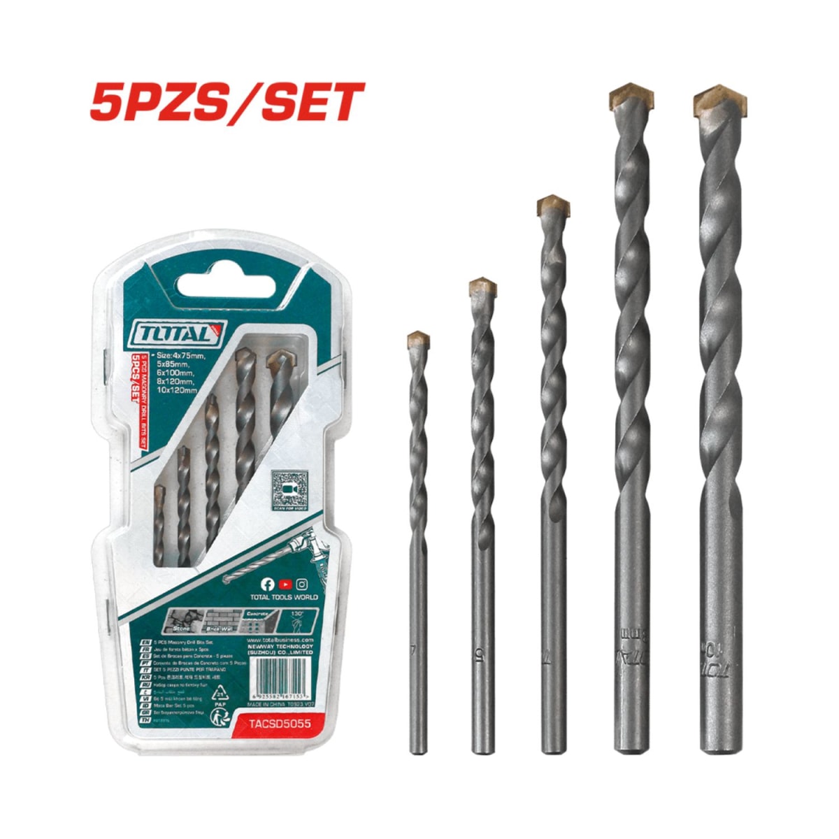 Jgo x 5pcs broca para concreto Total3