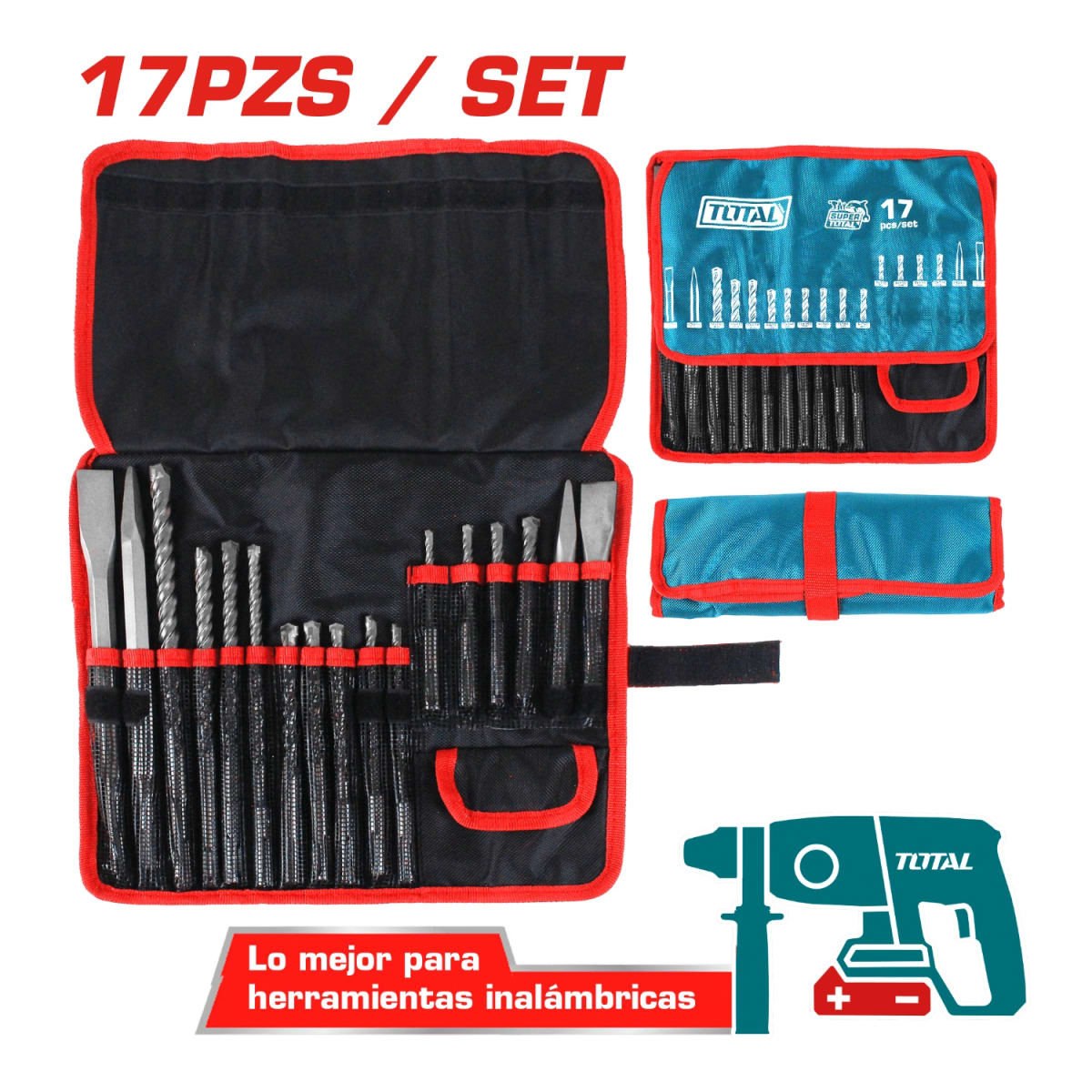 Set de Brocas y Cinceles para Rotomartillo SDS PLUS 17pcs Total2