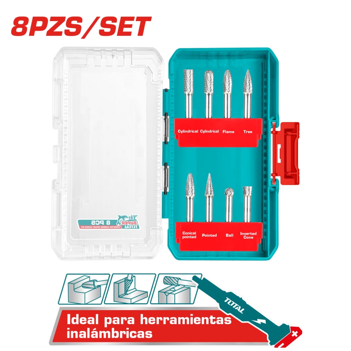 Set de Fresas de Carburo de Tungteno 6mm 8pcs con Estuche Total2