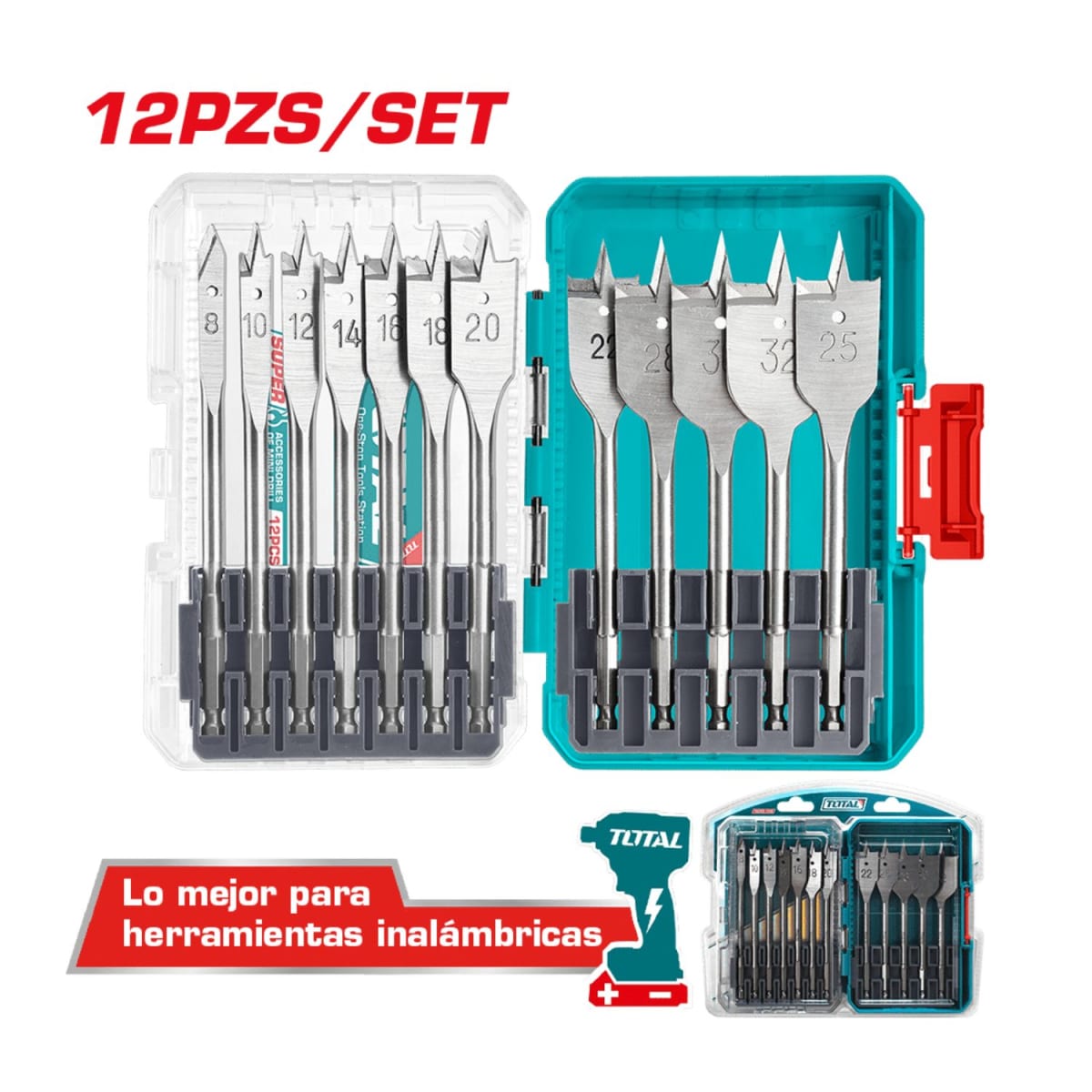 Jgo x12pcs broca paleta para madera Total2