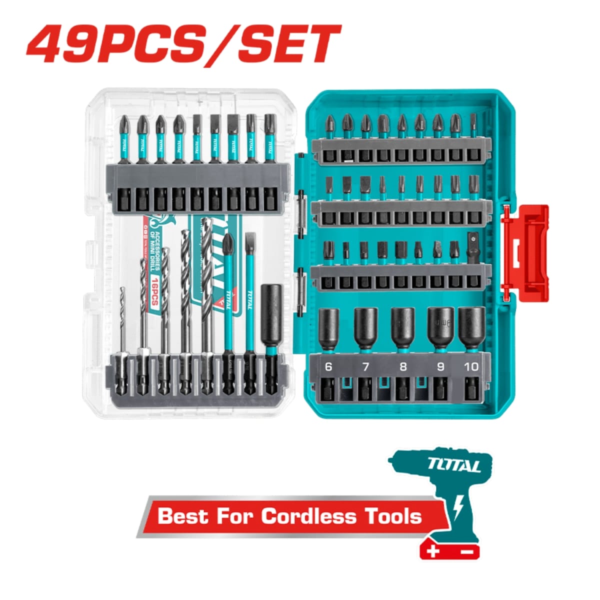 Taladro Percutor 66NM + Brocas 16pcs + Puntillas 49pcs TOTAL8