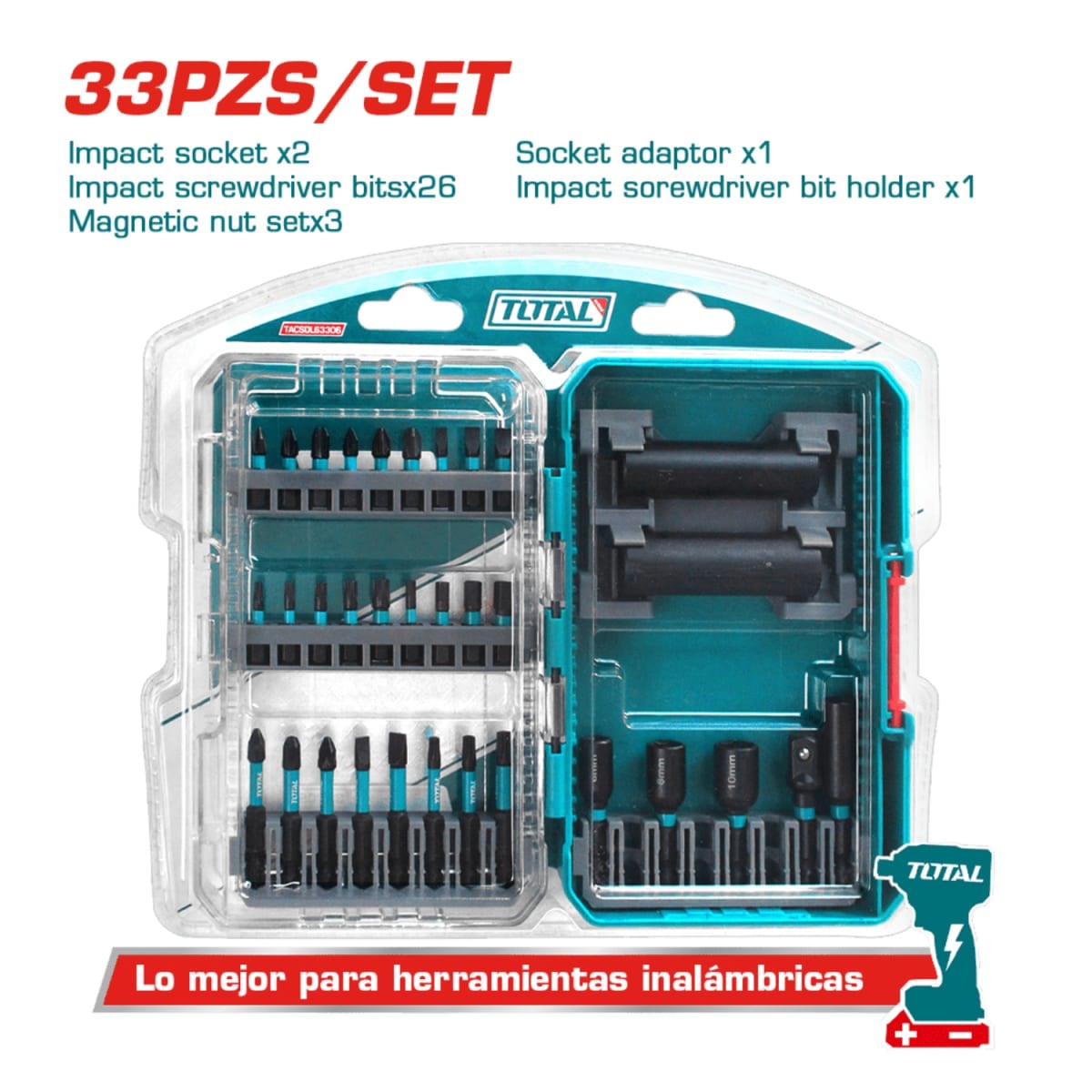 Set Puntas para atornillador de Impacto 33 piezas Total2