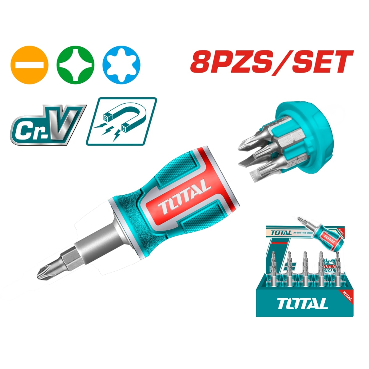 Set de Destornilladores 8 en 1 Puntas Intercambiables Total3