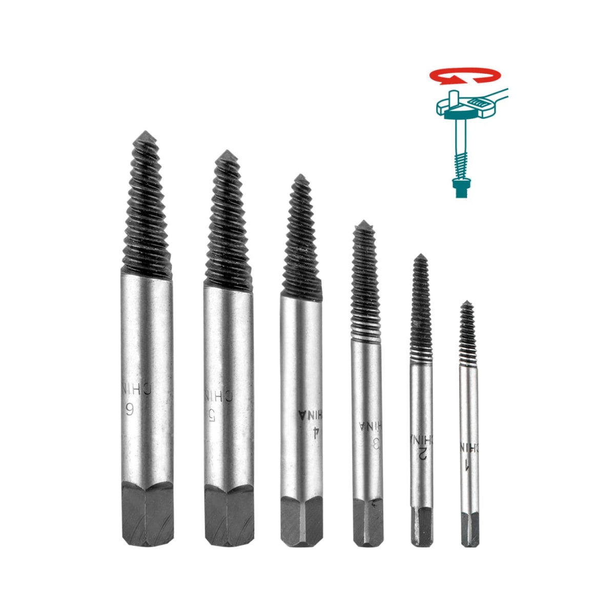 Jgo x 6 pcs broca extractor de perno industrial Total2