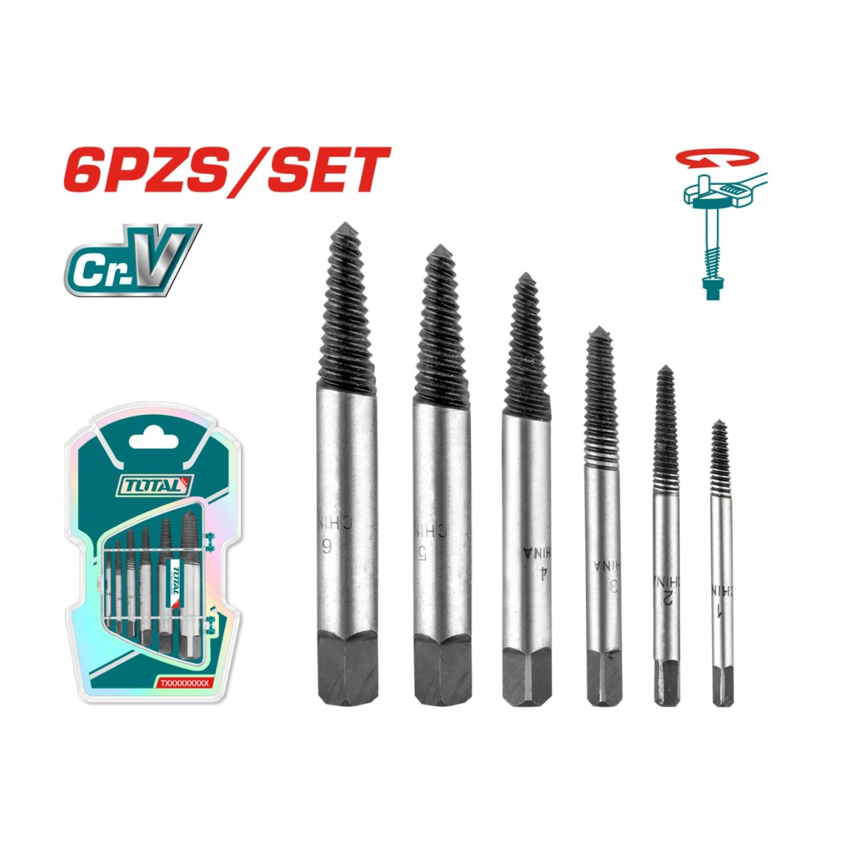 Jgo x 6 pcs broca extractor de perno industrial Total3