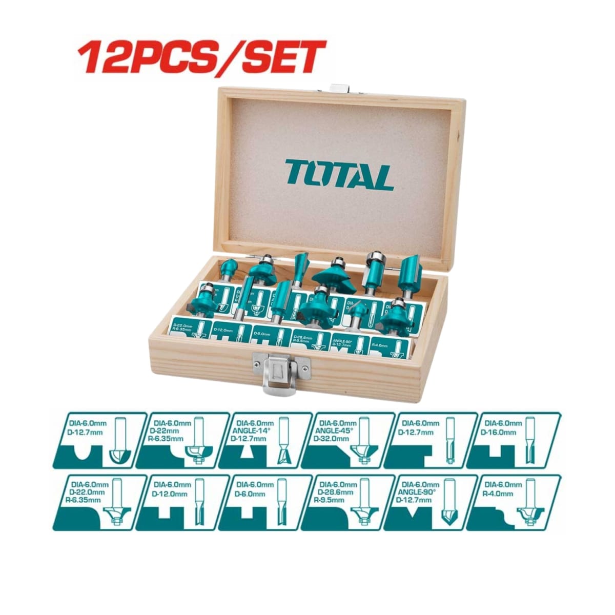SET DE FRESAS 6MM 12PZS PARA RUTEADORA FRESADORA TOTAL2
