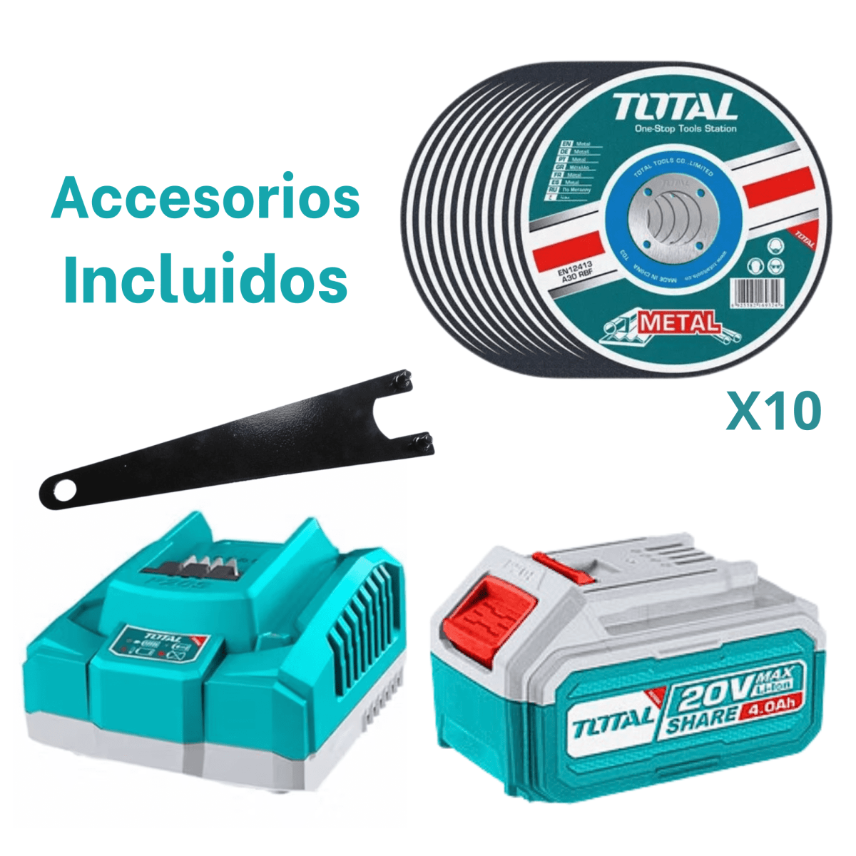 Amoladora 20v incluye bateria 4Ah y cargador Total4