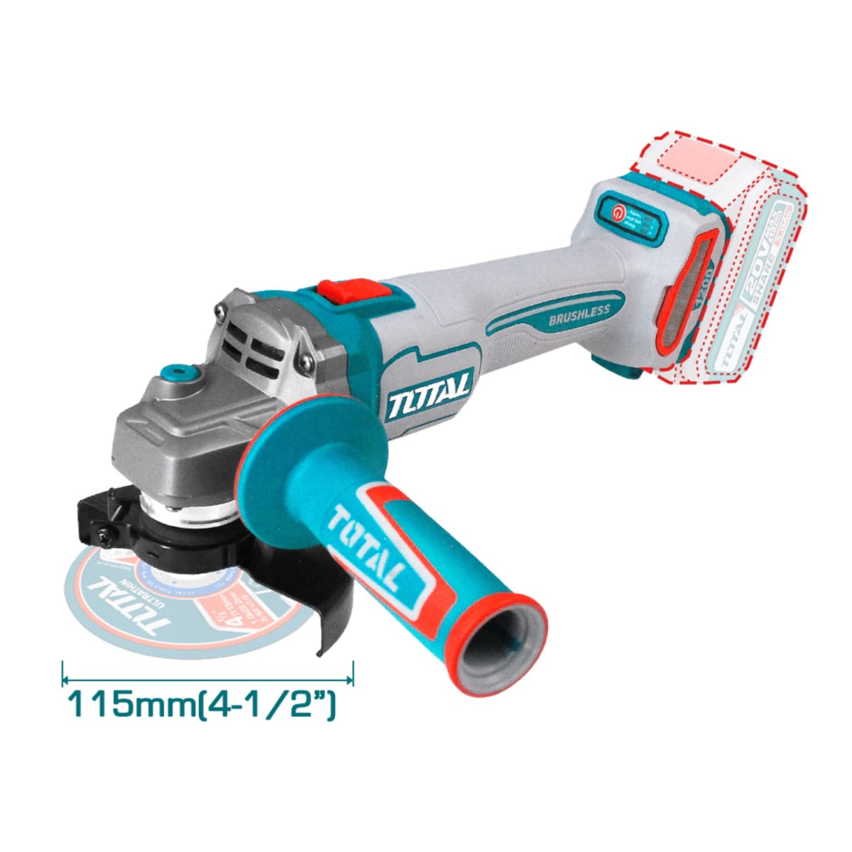 Amoladora inalambrica 20v + batería 4ah y cargador Total2