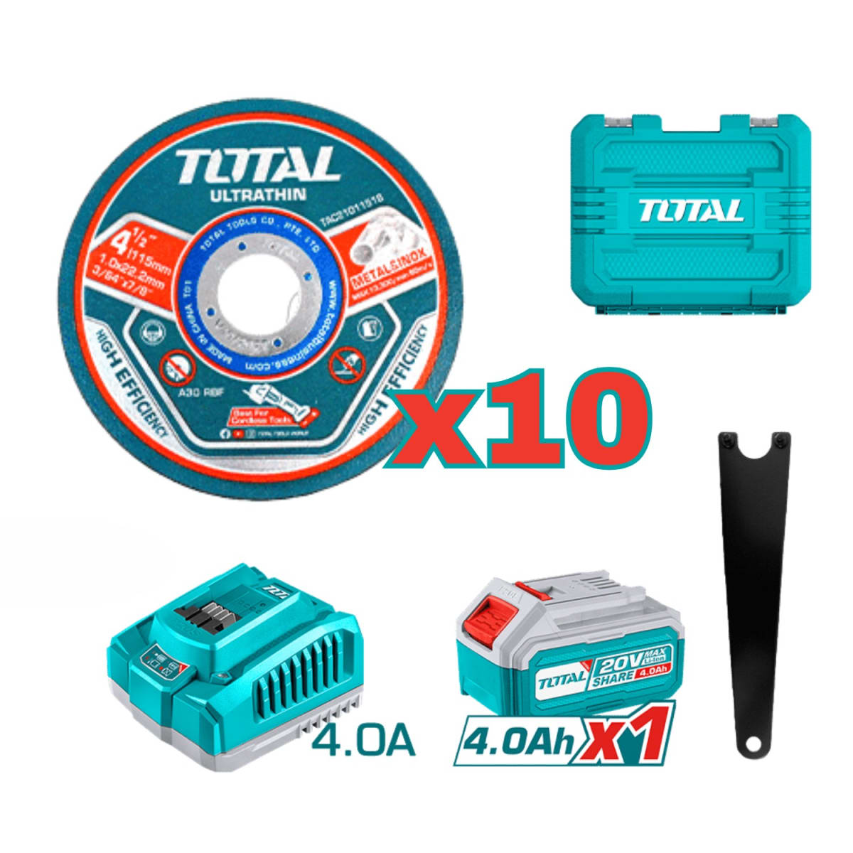 Amoladora inalambrica 20v + batería 4ah y cargador Total3