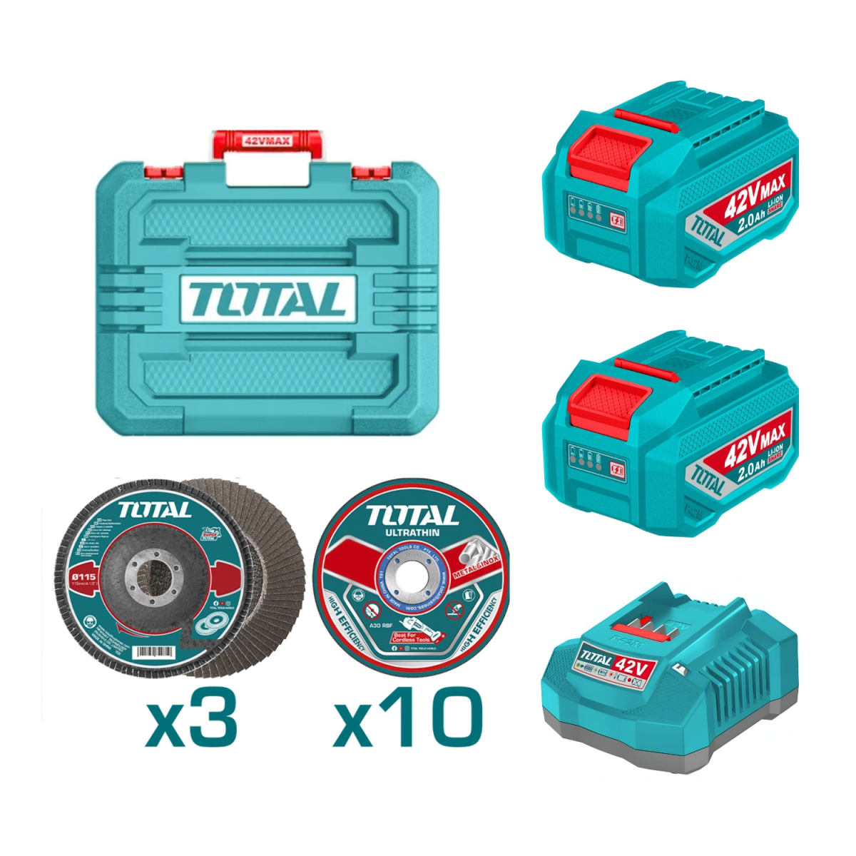 Amoladora inalambrica 1080w 4 1/2'' + 2 batería y cargador 42v total4