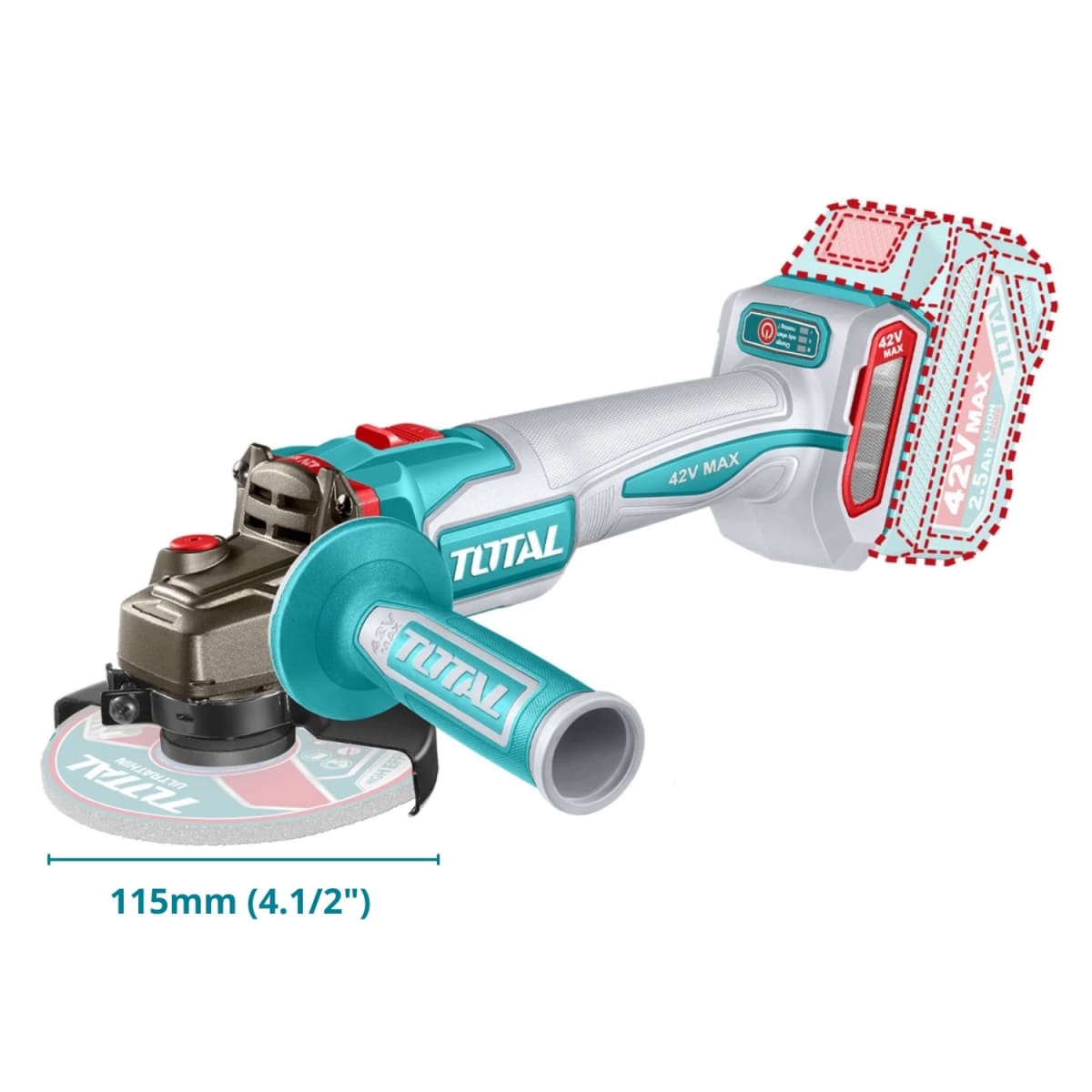 Amolador Inalambrica 1280W 4-1/2'' + 2 Batería y Cargador 42v Total2