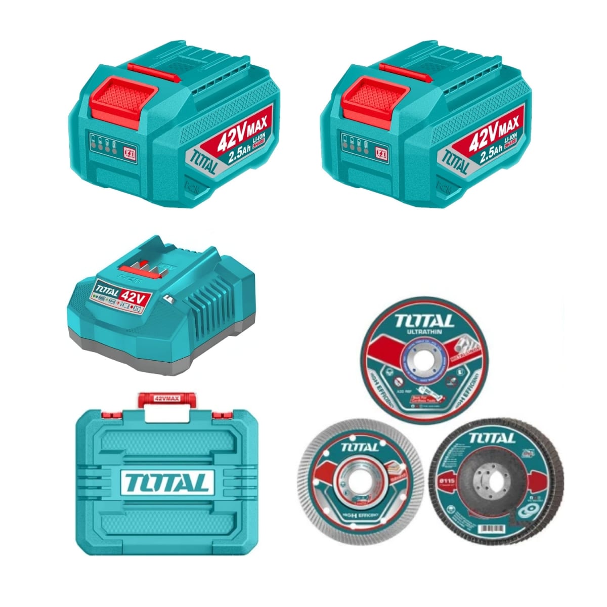 Amolador Inalambrica 1280W 4-1/2'' + 2 Batería y Cargador 42v Total5