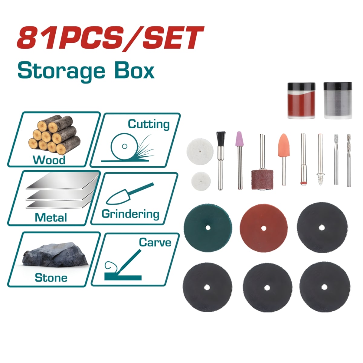 Accesorios para Mini Rectificador 81pcs 1/8'' Total2